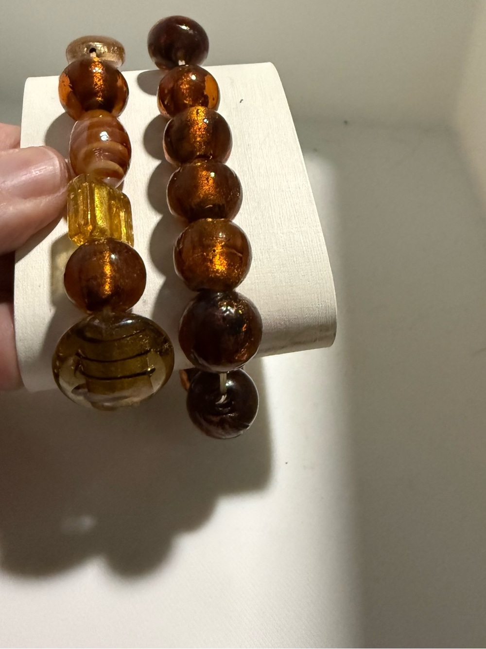 Source Unknown Amber Glass Bead Stretch Bracelet - Brown/Gold